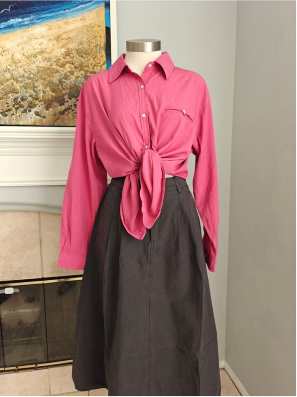 100% Cotton Gray A-Line Full Skirt M